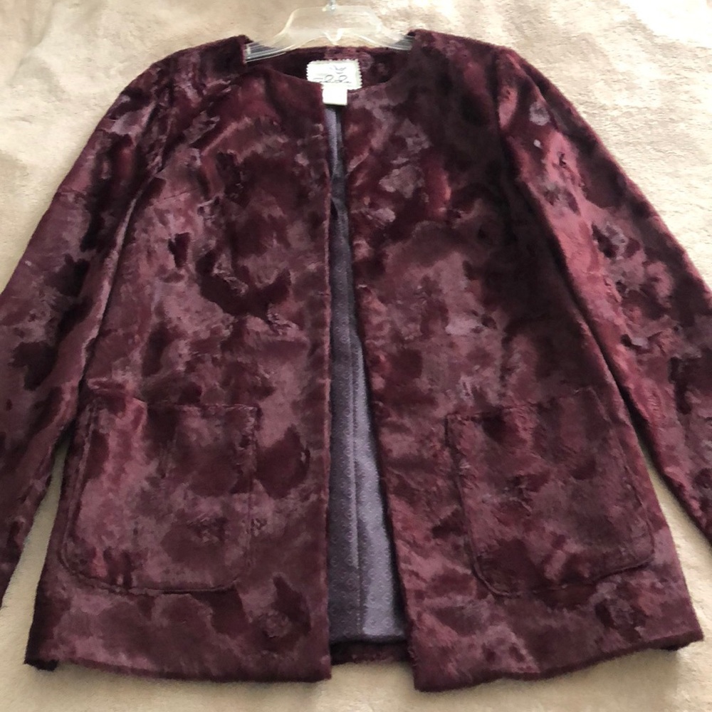 Anthropologie Faux Fur Burgundy Soft Coat - Small